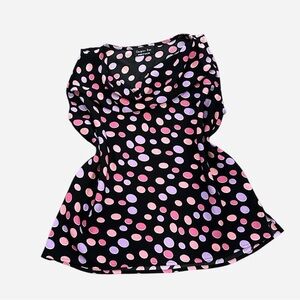 💗Black Cowl Neck Top with Pink and Purple Polka Dots